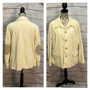 Lauren Jeans Co Corduroy Blazer Leather Elbow Patches Size 1X Cream Pockets